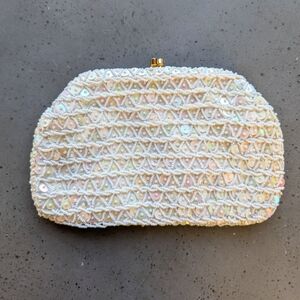 Vintage Cream Beaded Evening Clutch